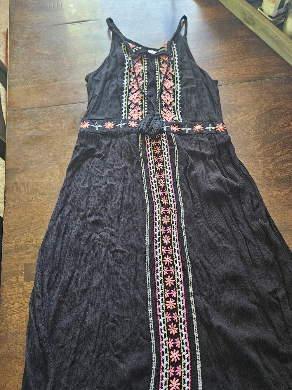 0Boho Embroidered Black Dress